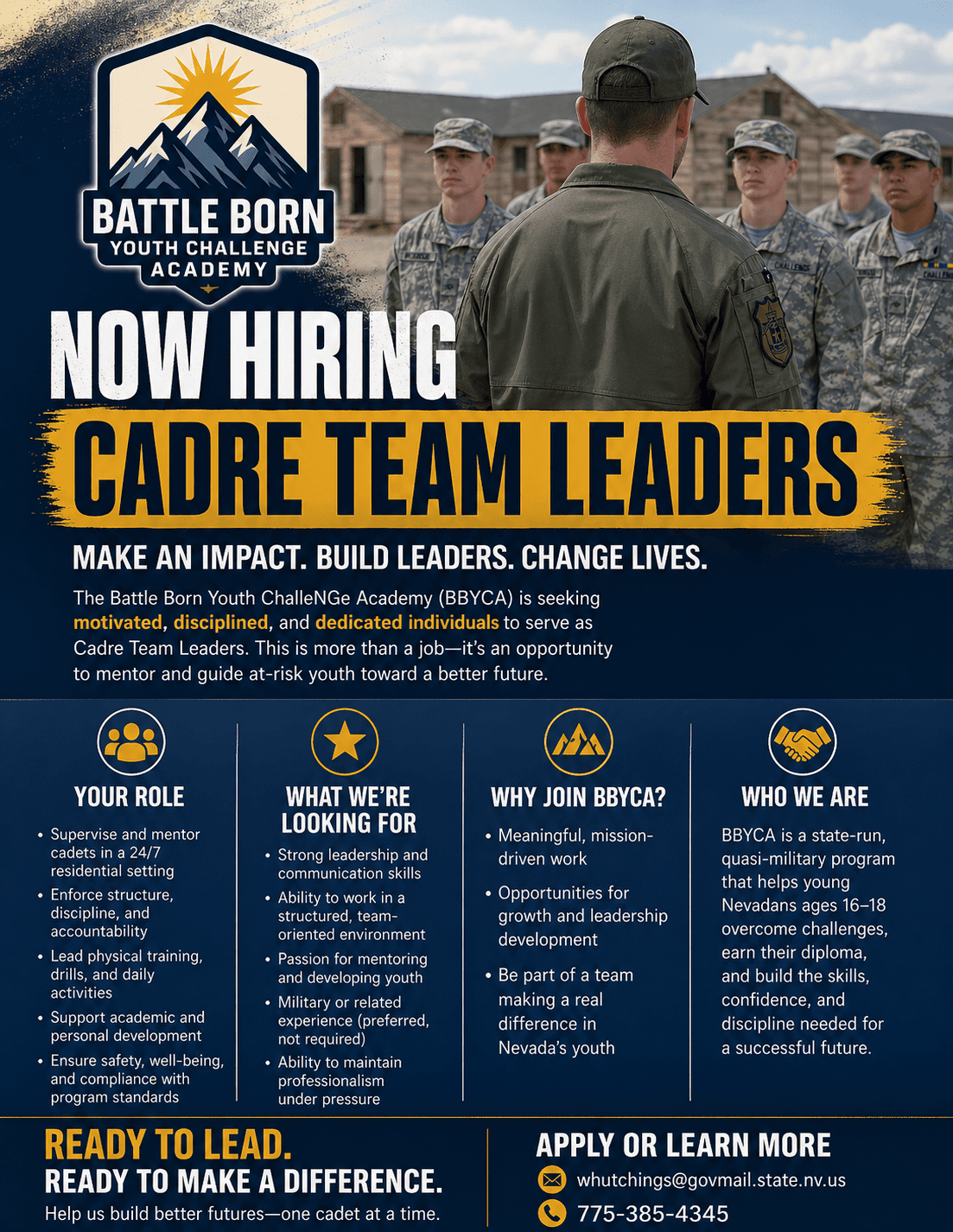 Cadre Team Leader at the Battle Born Youth Challenge Academy Carlin, NV