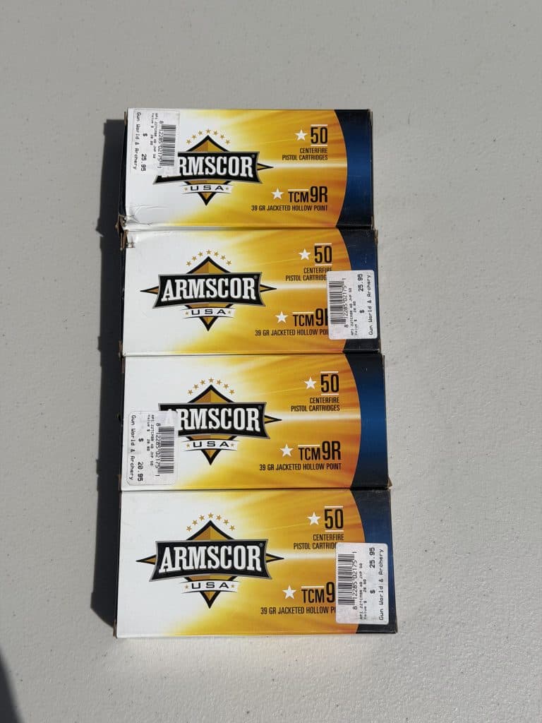 4 boxes of ARMSCOR TCM9R pistol ammunition