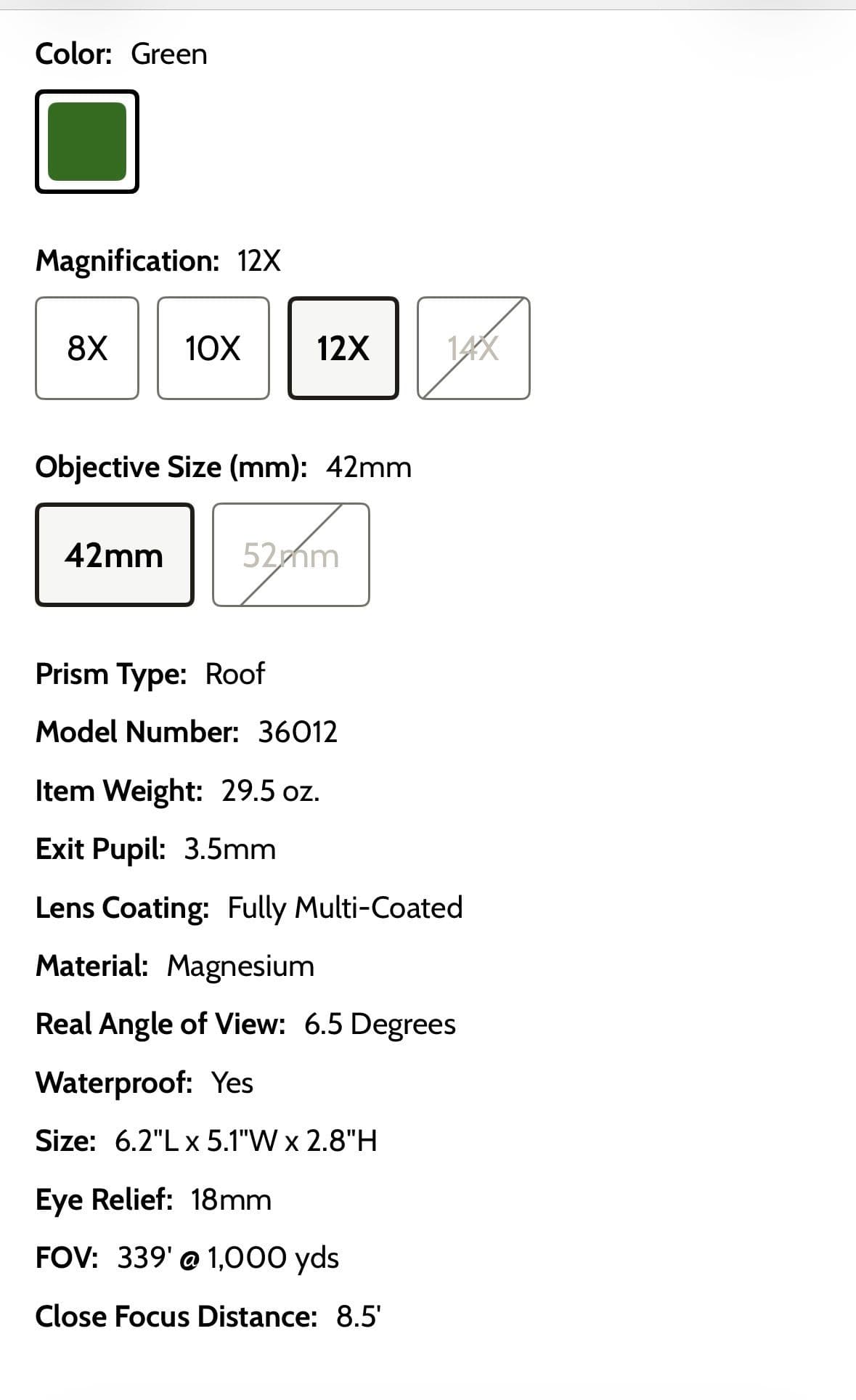 12x42mm Swarovski binoculars