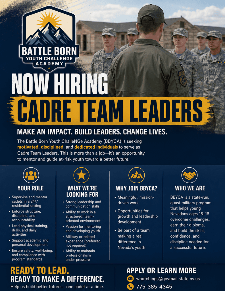 Cadre Team Leader at the Battle Born Youth Challenge Academy Carlin, NV