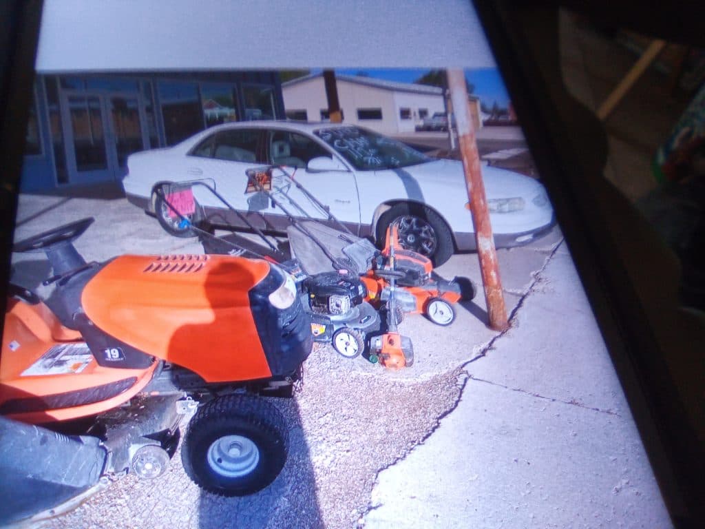 Lawn equipment and car